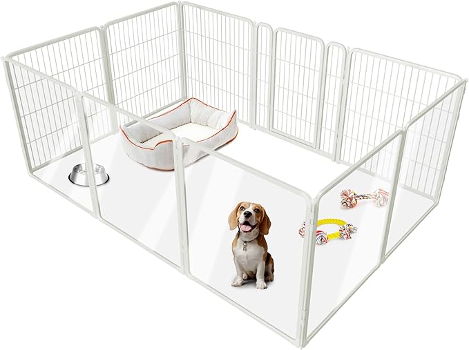 FXW Pawadise Acrylic & Wire Mesh Indoor Dog Playpen, Heavy Duty 32 Inch 10 Panels Metal Dog Pen for Small and Medium Dogs, White│Patented