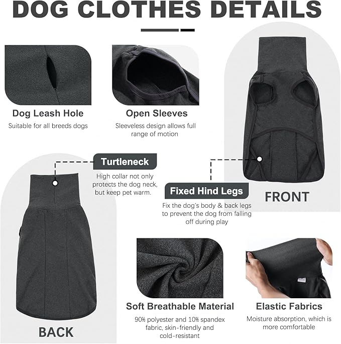 ROZKITCH Dog Winter Coat Soft Pullover Pajamas, Pet Windproof Warm Cold Weather Jacket Vest Cozy Jumpsuit Apparel Outfit Clothes for Walking Hiking Travel Sleep Black 2XL