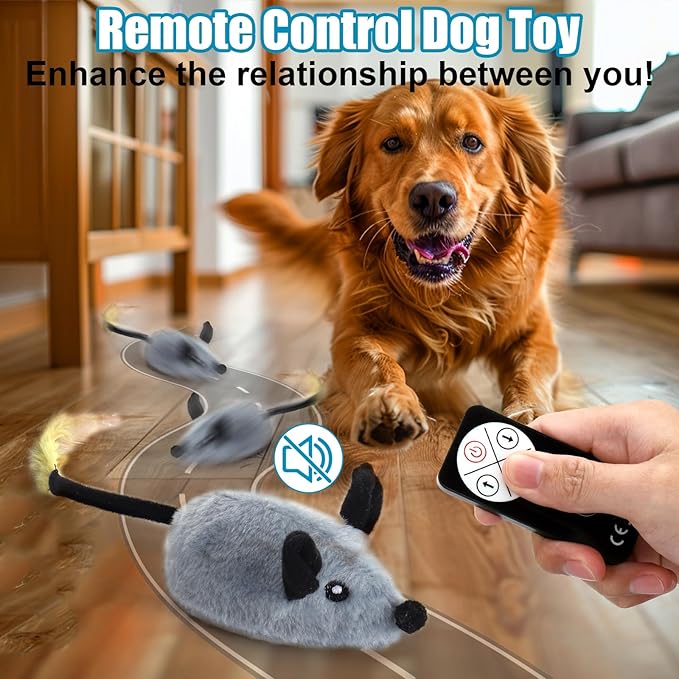 Mity rain Interactive Dog Toys,Fake Remote Control Dog Toy with Automatic Sensor, Dog Mouse Toy with Realistic Sound & Extended Tail, Automatic Dog Toy for Cats Dogs Pet, Squeaky Dog Toys Gray