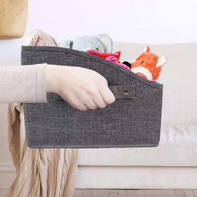 Collapsible Dog Toy Box - Fabric Storage for Toys/Blankets/Leashes - Personalizable - Gray