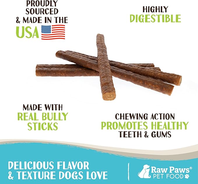 Raw Paws Alternative Soft Bully Sticks for Dogs, 10-Inch (15-Count) - Made in USA - Dog Chews Rawhide Free - Soft Dog Chews for Senior Dogs & Teething Puppies