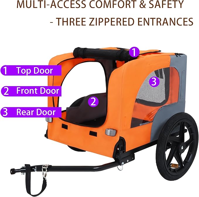 Collapsible Dog Bike Trailer for Small & Medium Pets - 16" All-Terrain Wheels, Universal Hitch, Quick Release & Non-Slip Floor - Internal Leash, Bicycle Accessories