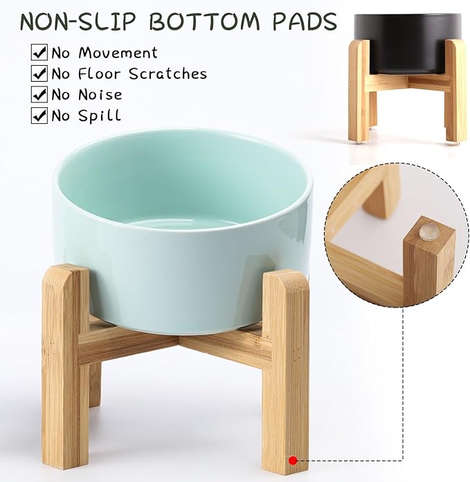 Petygooing 28 OZ Elevated/Raised Ceramic Dog Bowl for Small and Medium Breeds, Dog Food Water Dish with Stand,Pet Feeding Bowl with Anti Slip Rubber for Cats Small and Medium Dogs (3.6 Cups) Blue Sky