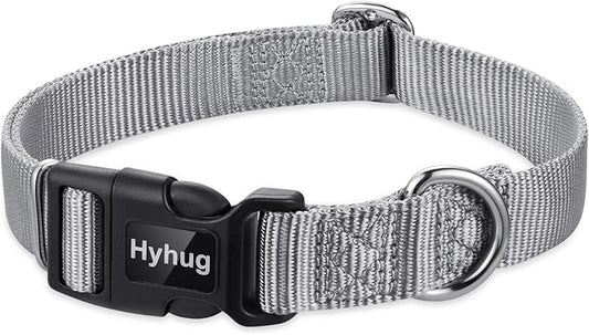 Hyhug Pets Solid Color Classic Regular Heavy Duty Basic Collar for Small Dogs, Unique Design Adjustment Triglide Slide (Buckle) Can Attached Name Tag Accessories. (Small, Sleet Gray)