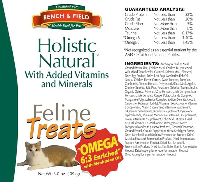 Bench & Field Holistic Natural Healthy Kitty Cat Treats | Crunchy Fish-Shaped Bites | Delicious Seafood Flavored Snack, 3-Ounce Bottle