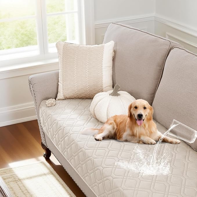 PrinceDeco Waterproof Dog Blanket Pet Bed Cover for Furniture Bed Couch Sofa Loveseat with Anti-Slip Back (32x62 Inch, French Oak)