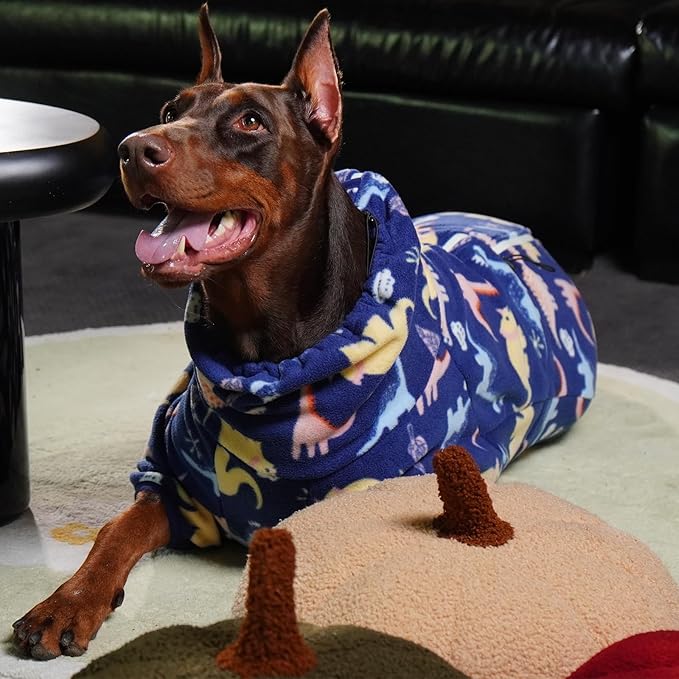 ROZKITCH Dog Fleece Jacket Soft Fleece Pullover Pajamas, Pet Windproof Warm Cold Weather Jacket Vest with Reflective Zipper, Jumpsuit Apparel Outfit Clothes for Extra Large Dog Dinosaur 4XL
