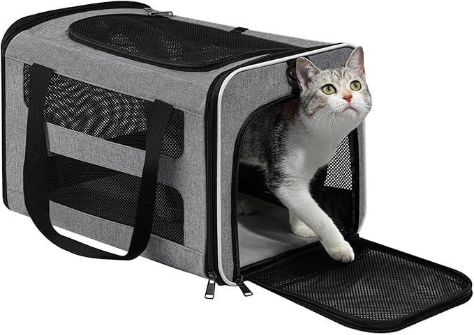 Cat Carrier Soft-Sided 18x11x11 Inch Travel Bag for Medium Cats Over 15lbs, Small Dog Carrier Crate Top Entry Breathable Mesh Puppy 12 Pounds, Pet Rabbit Carrying Cage Kennel Collapsible Grey