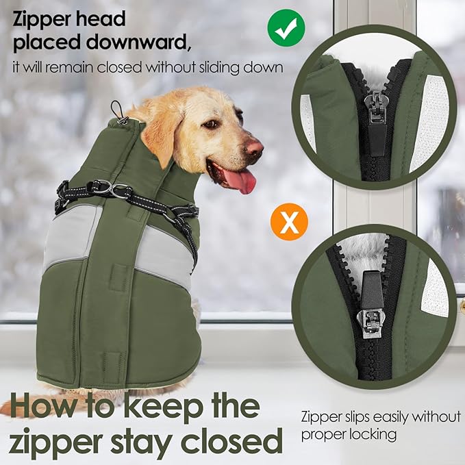 AOFITEE Small Dog Coat, Dog Winter Coat with Harness Built in, Warm Dogs Jacket with Zipper & Polar Fleece Collar, Waterproof Pet Snow Jacket Snowsuit for Schnauzer, Chihuahua Yorkshire, S