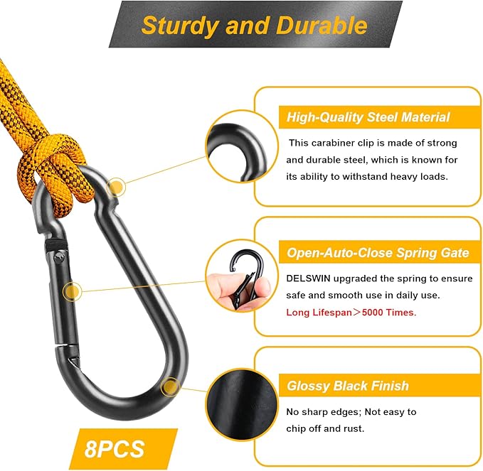 8 Pcs Carabiner Clip Spring Snap Hook - M5 1.97 Inch Heavy Duty Snap Hooks Quick Link for Hiking Camping Fishing Swing Hammock, 200lbs Capacity
