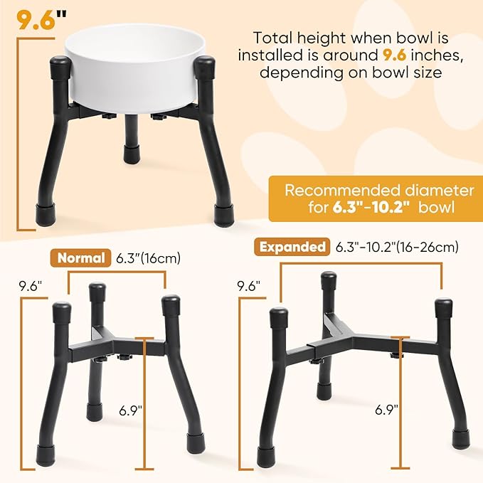 Elevated Dog Bowls [ 2 Pack ], Adjustable Metal Raised Raised Dog Bowl Stand for Medium & Large Dogs, Adjustable Wide 6.3"-10.2",3 Height Adjustment(Bowl Not Included)