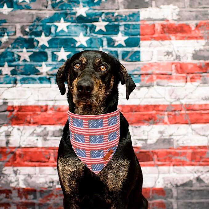 PTDECOR American Flag Dog Bandana Flag Stars Patterns, Patriotic Pet Scarf Reversible Triangle 4th of July Bandanas for Large X-Large Dogs Pets (X-Large)