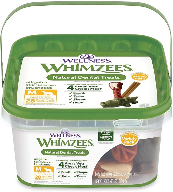 Whimzees Wellness Variety Pack Dog Dental Treats, Natural Chews, Medium Size, (28 Count)