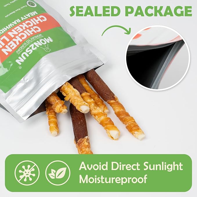 MON2SUN Dog Treats 5 Inch Double Flavor Chicken & Chicken Liver Wrapped Rawhide Sticks, Teeth Cleaning for Small Dogs, 21.16 oz (30 Count)