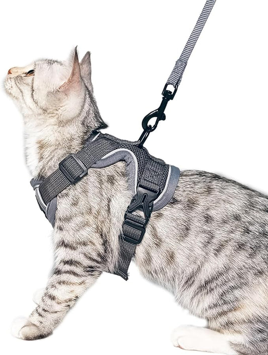Cat Harness and Leash Set Escape Proof Tactical Medium Kitten Harness Emotional Support Cat Vest, Grey, M