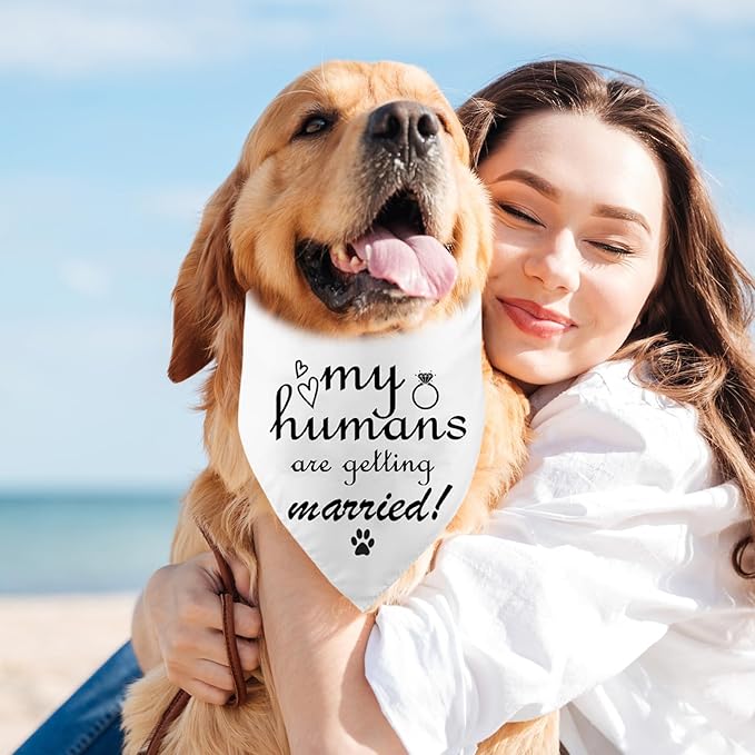 Engagement Gift, My Humans are Getting Married Dog Bandana, Wedding Photo Prop, Pet Scarf, Dog Engagement Announcement, Pet Accessories, Bridal Shower Gift (Black)