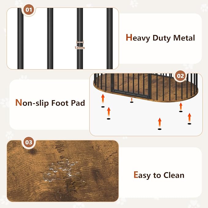 TVU 48 Inch Dog Crate Furniture, Heavy Duty Dog Kennel Indoor for Large Dogs, Oval Decorative Pet House End Table for Living Room, Bedroom, Hallway, 47.2" L x 27.6" W x 31.5" H, Rustic Brown, Black