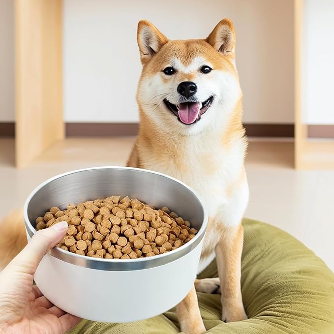 LIANLAI Stainless Steel Dog Bowls, Rust-Resistant Pet Bowls, Non Slip Dog Water Bowl, Versatile Feeding Bowls (White，64 oz)