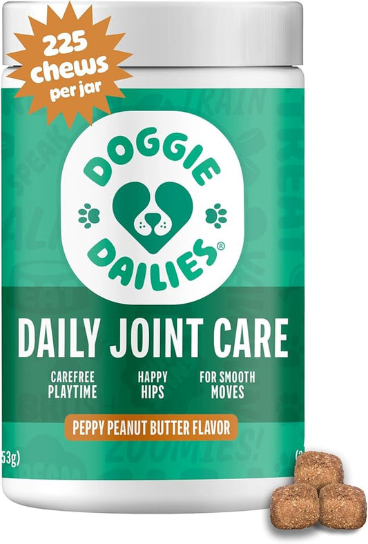 Doggie Dailies, Hip and Joint Supplement for Dogs, Glucosamine Chondroitin, Premium Hip and Joint Chews for Dogs All Breeds & Sizes, Dog Vitamins and Supplements, (Peanut Butter) 225 Chews