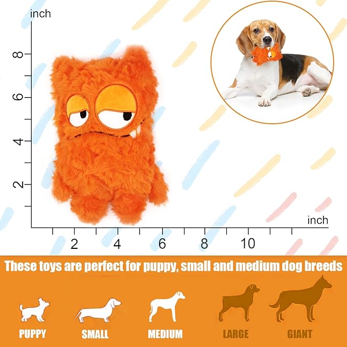 Squeaky Dog Toy, Plush Stuffed Dog Toy Keep Them Busy Tug of War Dog Chew Toy for Small Medium Large Dogs (Orange)