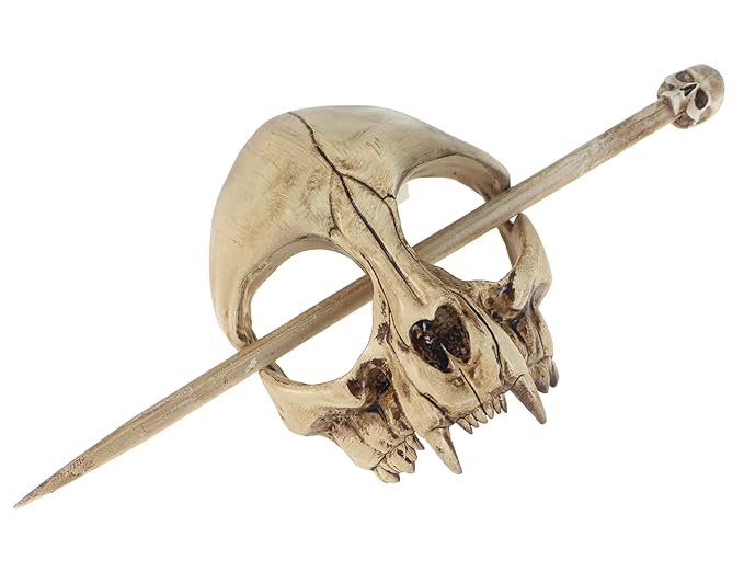 Cat Skull Hair Stick, Gothic Feline Skull Resin Bone Hair Slide Barrette for Women, Cat Skull Hair Clip Halloween Cosplay Witchcore Hairpin, Spooky Updo Holder (1 Piece)