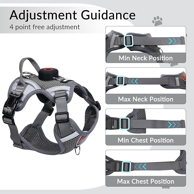 Harness and Leash Set with AirTag Holder for Large Cat Small Dog, Upgraded Escape Proof Vest with Lead for Puppy Outdoor Walking，Soft Breathable Mesh Coat with Reflective Strip (Grey, XL)