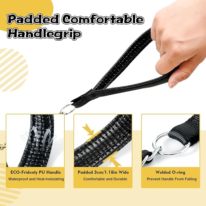 Chain Dog Leash Chew Proof, Metal Chain and Nylon Rope Pet Dog Leash with Padded Handle, Heavy Duty Leashes for Medium Large Dogs Training, Walking