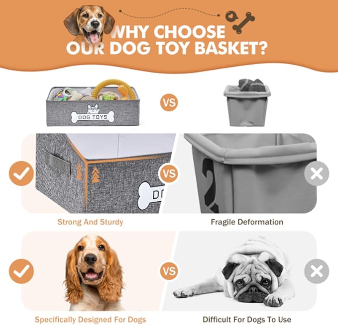 Dog Toy Basket, Specially Designed for Dog Toy Storage, Collapsible Dog Toy Box with Handle，Perfect for Storing Pet Toys and Accessories - Grey