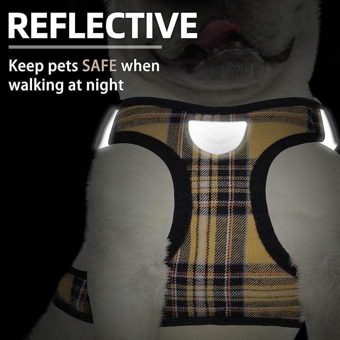 PUPTECK Adjustable Dog Harness Collar and Leash Set Step in No Pull Pet Harness for Small Medium Dogs Puppy and Cats Outdoor Walking Running, Soft Mesh Padded Reflective Vest Harnesses, Yellow, S