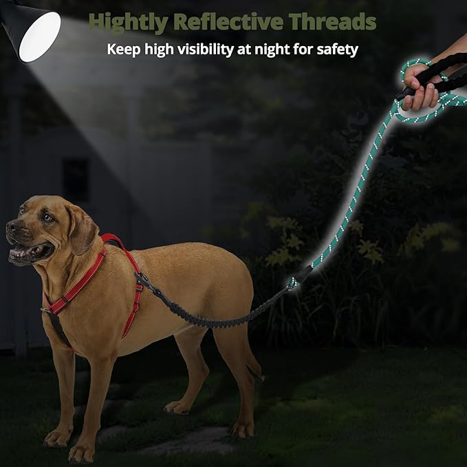 jenico Rope Dog Leash 8FT: Heavy Duty Leashes with Swivel Lockable Hook Reflective Threads Bungee and Padded Handle - Dog Lead for Large Small Medium Dogs Outside Walking Hiking