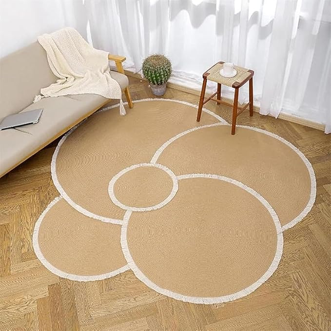 Cotton Rope Area Rug for Cats, Washable Round Vintage Reversible Woven Tassel Rug, Large Natural Premium Cotton Rope Cat Scratching Mat, Easy to Clean (Coffee, 47inch)