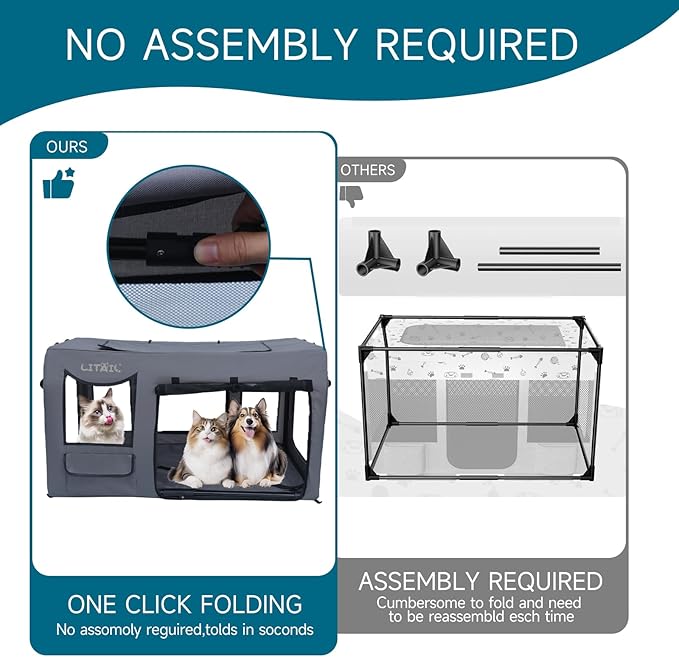 Extra Large Cat Carrier for Large and Medium Cats for 2 Cats, Portable Soft Sided Puppy Pet Carrier for Traveling, Indoor and Outdoor Uses, PVC Pipe Frame, 600D Oxford, 39" x 23" x 22"