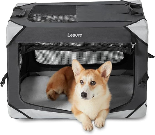 Lesure Collapsible Dog Crate - Portable Travel Kennel for Medium Dog, 4-Door Pet Crate with Mesh Windows, Indoor & Outdoor, Charcoal Gray