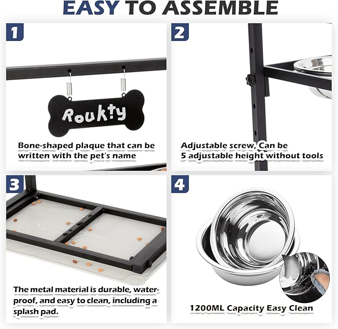 Elevated Dog Bowls with Slow Feeder, 5 Adjustable Heights, Anti-Slip, Durable Metal Frame, Spill Proof Mat, Rust-Resistant Bowls, Easy to Clean