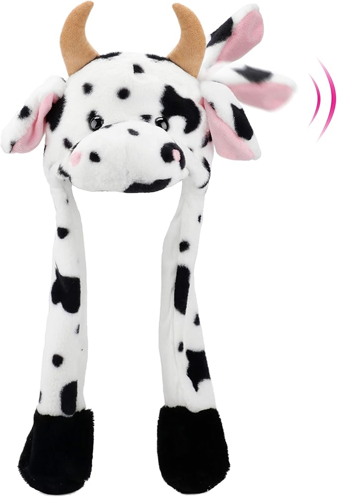 Animal Hat with Ears Moving Jumping Pop Up Beating Hat Plush Holiday Cosplay Dress Up Funny Gift for Kids