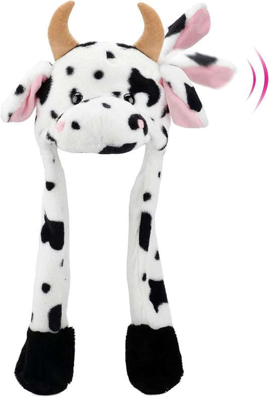 Animal Hat with Ears Moving Jumping Pop Up Beating Hat Plush Holiday Cosplay Dress Up Funny Gift for Kids