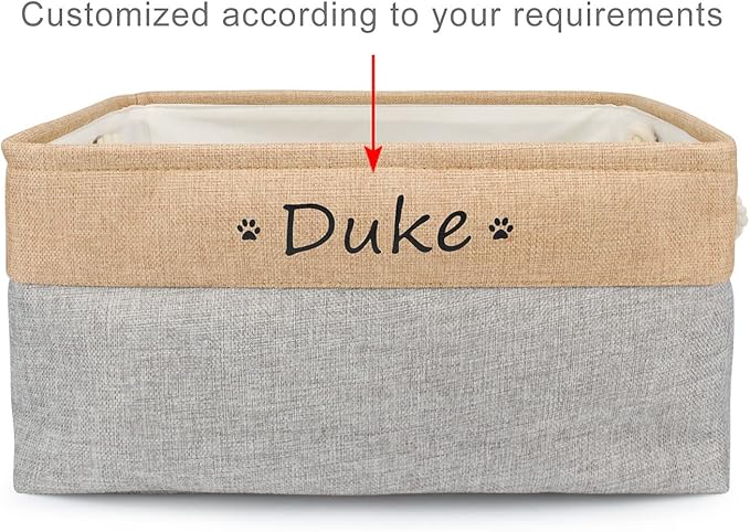 Personalized Dog Toy Box, Dog Toy Basket Storage with Cotton Handle, Customized Name and Paw Heart Print Puppy Toy Bin for Organizing Food Clothes and Pets Accessories(Paw Gray)