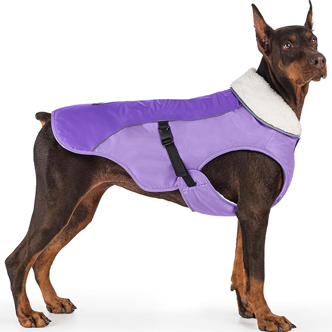 EMUST Winter Dog Jacket, Windproof Dog Apparel for Cold Weather, Reflective Coats for Dogs, Warm Puppy Jacket for Cold Winter, New Purple, S