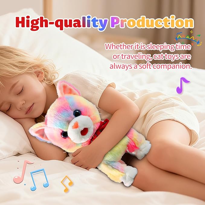 Colorful Leash Walking Cat Set Interactive Talking Cat Singing Dancing Kitten Mimicking Repeat What You Say Kitty Touch and Voice Control Nodding Wagging Tail Plush Electric Kitty for Kid Gril