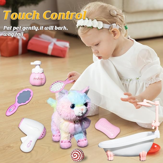 Interactive Electronic Plush Toy Walking and Barking Robot Cat Plush Cat Remote Control Kitten for Girls