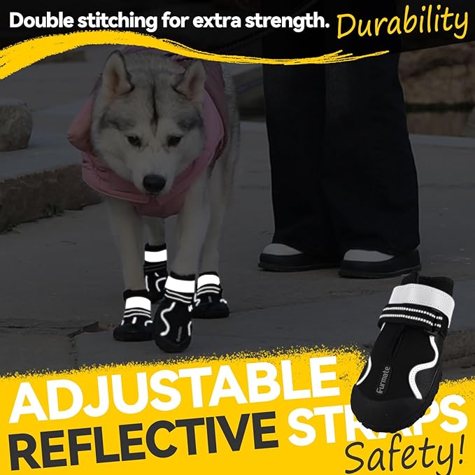 Dog Shoes for Large Small Medium Dogs,Dog Booties for Indoor Hardfloors Anti-Slip,Reflective Strip Waterproof Dog Boots & Paw Protectors for Outdoor Walking Hot Pavement,Winter Snow (Black-6)