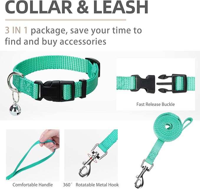 PUPTECK Adjustable Dog Harness Collar and Leash Set Step in No Pull Pet Harness for Small Medium Dogs Puppy and Cats Outdoor Walking Running, Soft Mesh Padded Reflective Vest Harnesses, Solid Green M