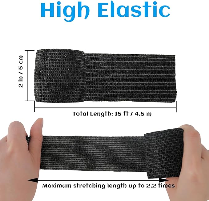 36 Rolls Sensi Wrap Elastic Self Adhesive Bandage Wrap 2 Inch, Breathable Non Woven Cohesive Bandage, Vet Wrap for Dogs, Ankle Sprains Swelling Medical First Aid Tape, Sports Athletic Grip Tape Black