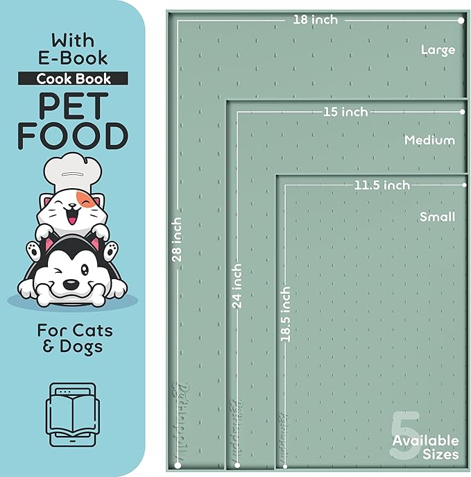 Dog Food Mat - 24x15 Raised Edges Dogs Mat for Food and Water Prevent Spill, Waterproof Cat Food Mats Protect Floors, Easy Clean Dog Bowl Mats for Food and Water, Silicone Pet Feeding Placemats