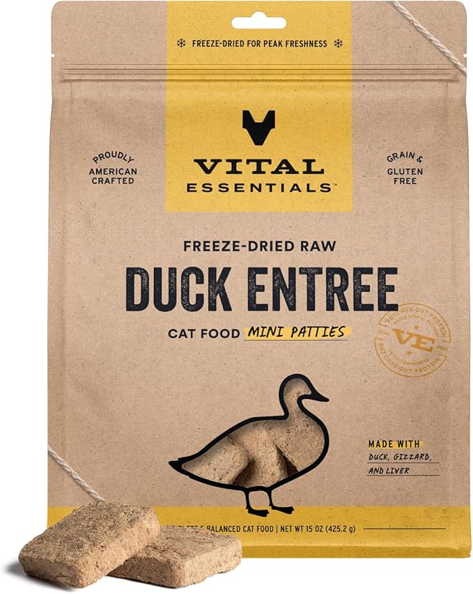 Vital Essentials Freeze-Dried Raw Cat Food, Duck Mini Patties, 15 oz