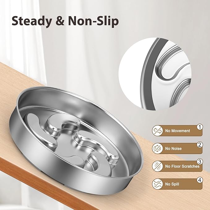 Slow Feeder Dog Bowl Stainless Steel, Heavy Duty with Non-Slip Base Dog Food Bowls for Small Medium Large Breed Size Dogs to Slow Down Eating