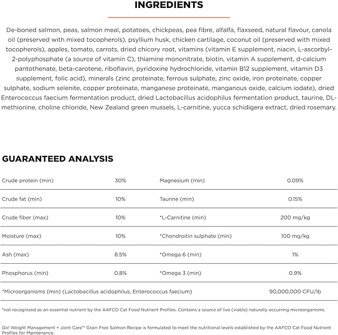 Go! Solutions Weight Management + Joint Care, Grain-Free Dry Cat Food, Salmon Recipe, 6 lb Bag
