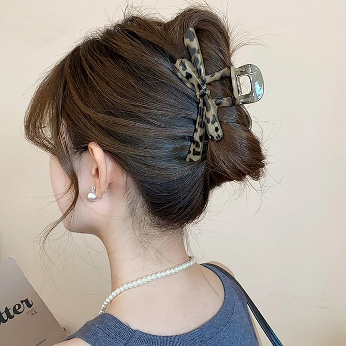 1 Pack Bow Hair Claw Clips Cheetah Print Hair Clip Fall Brown Strong Hold Shark Clip Leopard Print Jaw Clips Non-Slip Cute Bow-knot Hair Barrettes Fashion Hair Accessories for Thick & Thin Hair