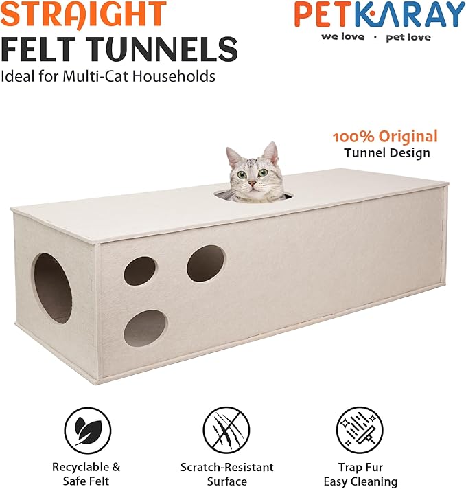 PETKARAY Cat Tunnel, Original Cat Hideaway Cave for Indoor Cats, Large Kitten Play Tubes and Tunnels, Soft Felt Cat Toy with Interactive Peek Hole