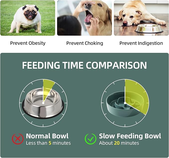 Ceramic 0.9 Cup Dog Bowl Slow Feeder for Small Dog, 6.1inch Pet Slow Feeder, Wet and Dry Food Dish, Stop Bloat, Preventing Choking(Single Bowl-Dark Green)